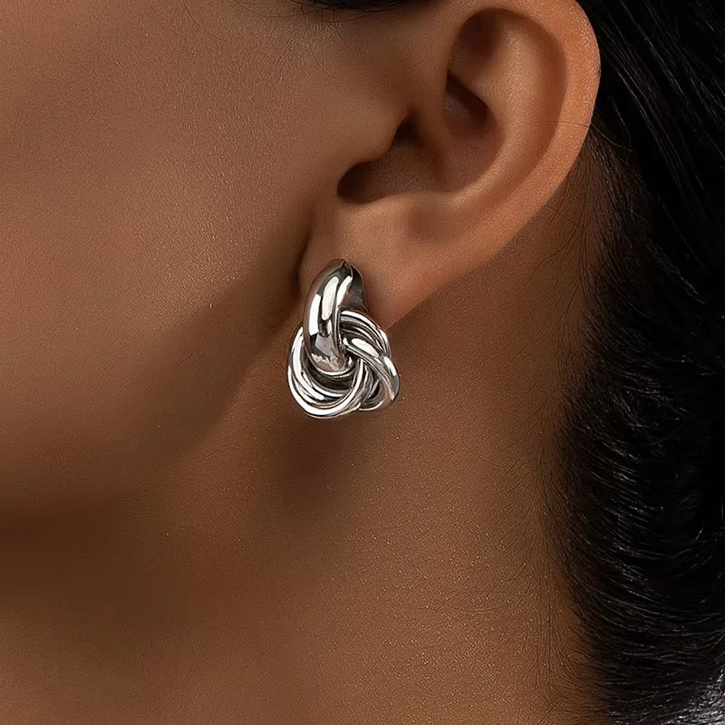 Gold SIlver Color Knot Stud Earring For Women Shiny Color Trendy Earring Stud Cute Daily Wear Jewelry